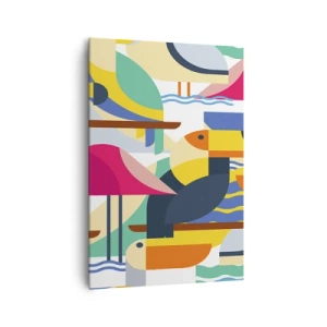 Impression sur toile - Image sur toile - Oiseaux colorés dans une composition abstraite et géométrique - 70x100cm - Fête des oiseaux - Décoration murale moderne pour le salon et la chambre ARTTOR