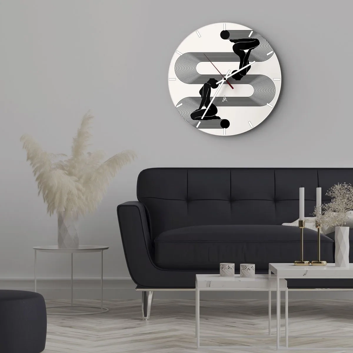 Horloge murale - Pendule murale - Symétrie graphique avec des silhouettes féminines et des lignes géométriques - 30x30cm - Symétrie sensuelle - Décoration murale moderne pour le salon, la cuisine et la chambre ARTTOR