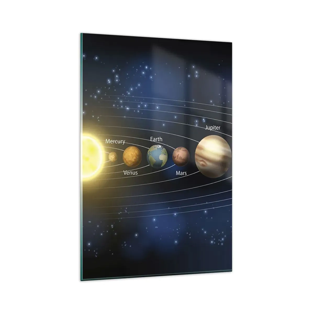 Impression sur verre - Image sur verre - Schéma du système solaire avec les planètes et le soleil - 80x120cm - L'une des dix - Décoration murale moderne pour le salon et la chambre ARTTOR