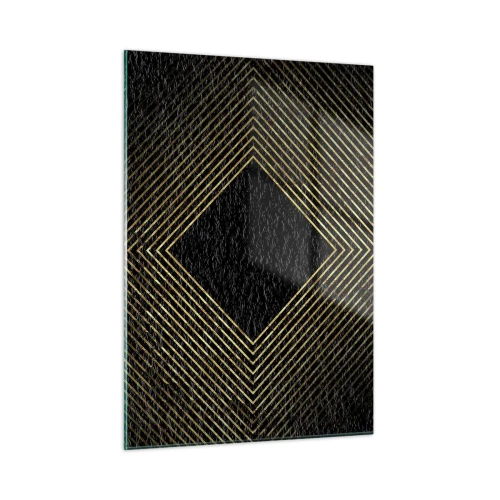 Impression sur verre - Image sur verre - Diamant en or avec des lignes géométriques sur fond noir - 50x70cm - Géométrie dans un style glamour - Décoration murale moderne pour le salon et la chambre ARTTOR