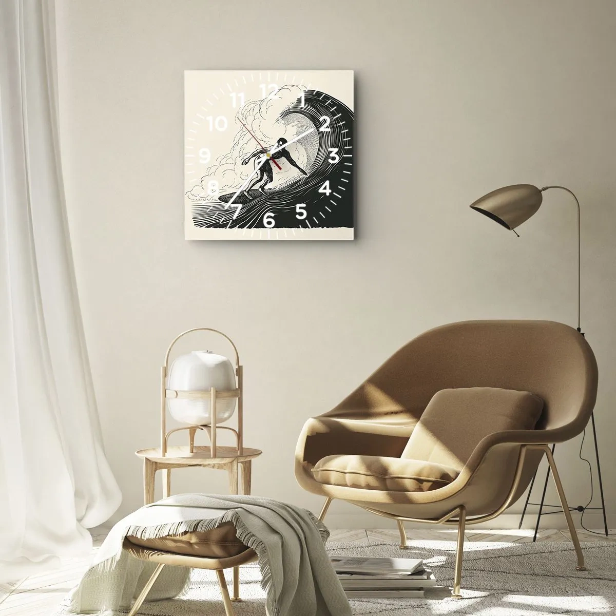 Horloge murale - Pendule murale - Le roi de la vague - 30x30 cm