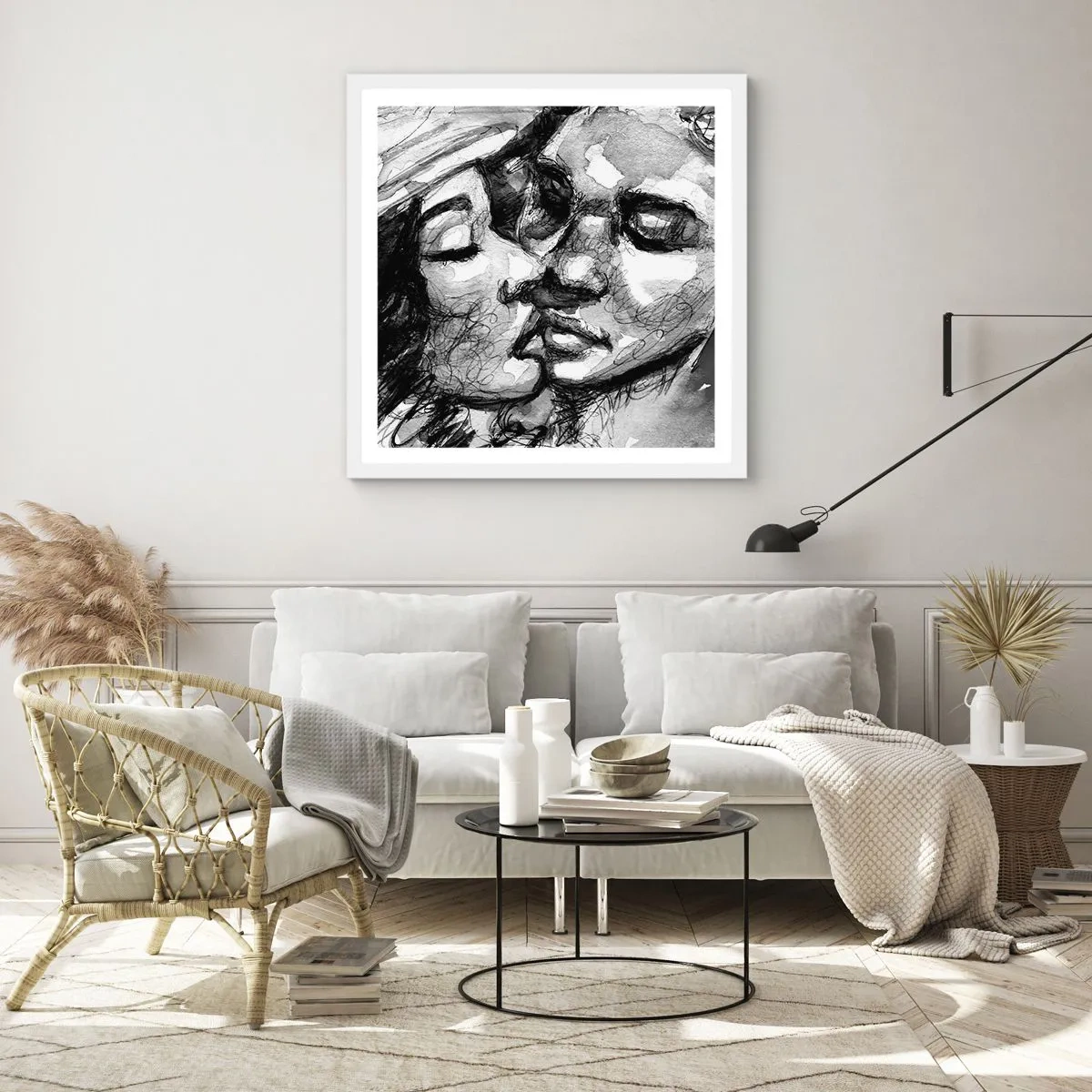 Affiche dans un cadre blanc - Poster - Un moment tendre - 60x60 cm