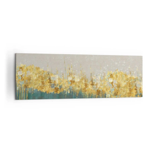 Impression sur toile - Image sur toile - Des accents dorés sur un fond vert-beige - 160x50cm - La frontière dorée - Décoration murale moderne pour le salon et la chambre ARTTOR