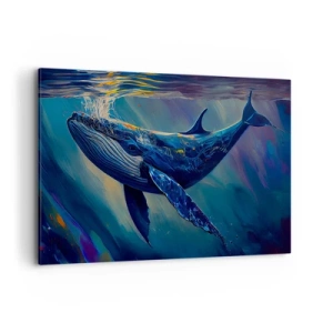 Impression sur toile - Image sur toile - Une baleine dans les profondeurs de l'océan aux couleurs lumineuses - 120x80cm - Bienvenue dans mon monde - Décoration murale moderne pour le salon et la chambre ARTTOR