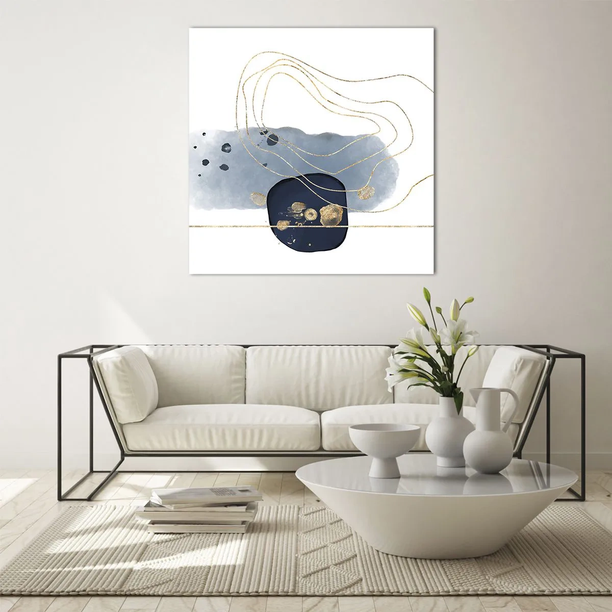 Impression sur verre - Image sur verre - Fantaisie bleu et or - 60x60 cm