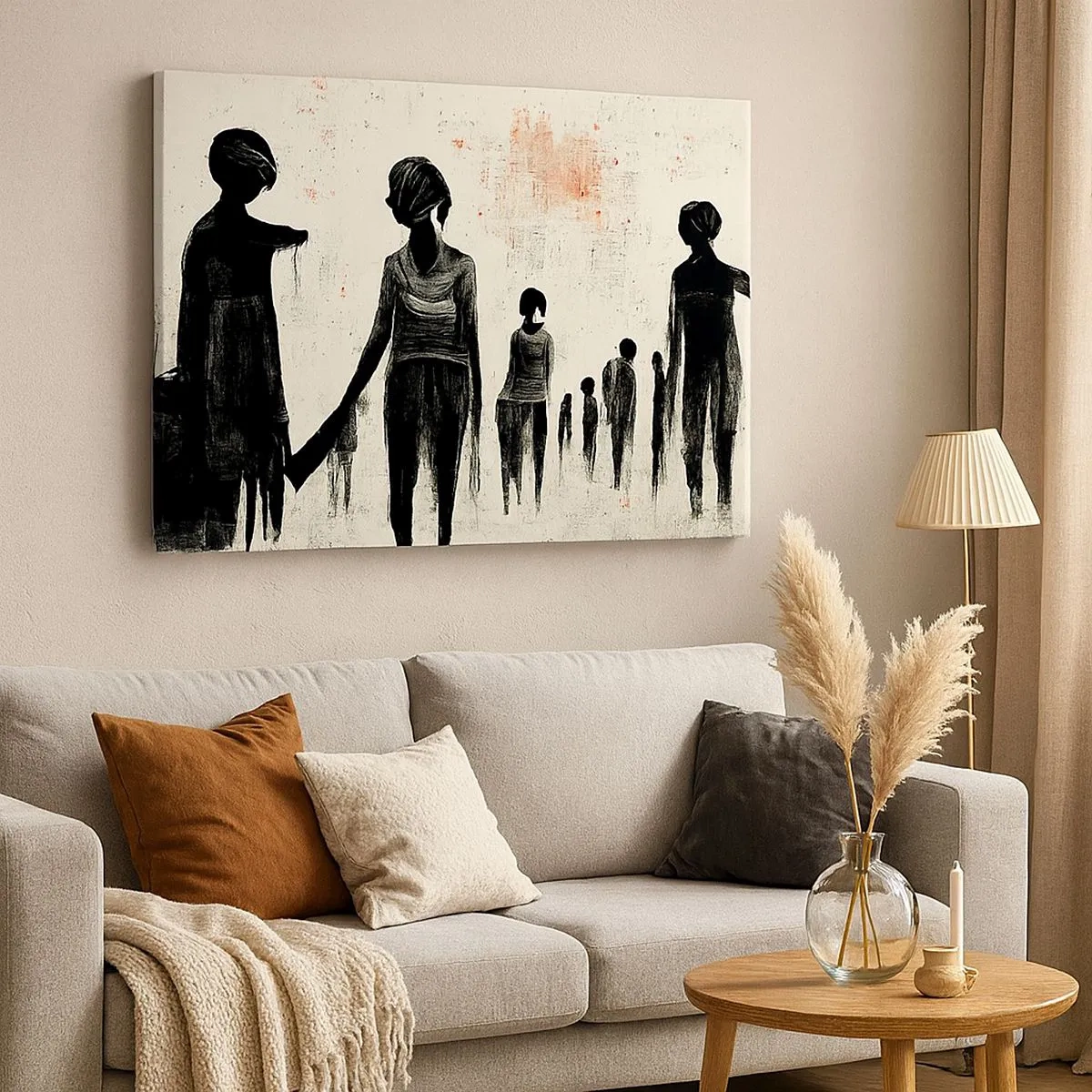 Impression sur toile - Image sur toile - Figures dans une composition monochrome sur fond clair - 70x50cm - Contre la solitude - Décoration murale moderne pour le salon et la chambre ARTTOR