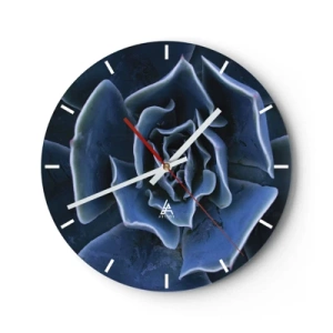 Horloge murale - Pendule murale - Gros plan d'une succulente aux feuilles bleu marine - 30x30cm - Fleur du désert - Décoration murale moderne pour le salon, la cuisine et la chambre ARTTOR
