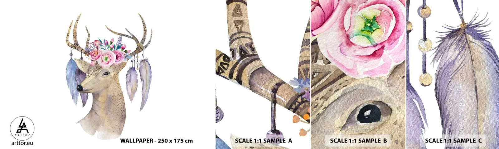 Échantillon de Papier Peint Autocollant Deluxe Sticker - Guide de l'âme - doux, innocent - Abstraction, Animaux, Cerf - 100x30 cm