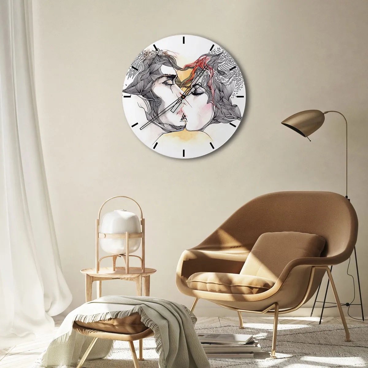 Horloge murale - Pendule murale - Scène de baiser artistique avec détails - 30x30cm - Le monde n'existe pas - Décoration murale moderne pour le salon, la cuisine et la chambre ARTTOR