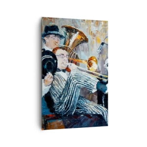 Impression sur toile - Image sur toile - Des musiciens de jazz dans un style pictural lors d'un concert - 80x120cm - C'est tout le Jazz - Décoration murale moderne pour le salon et la chambre ARTTOR