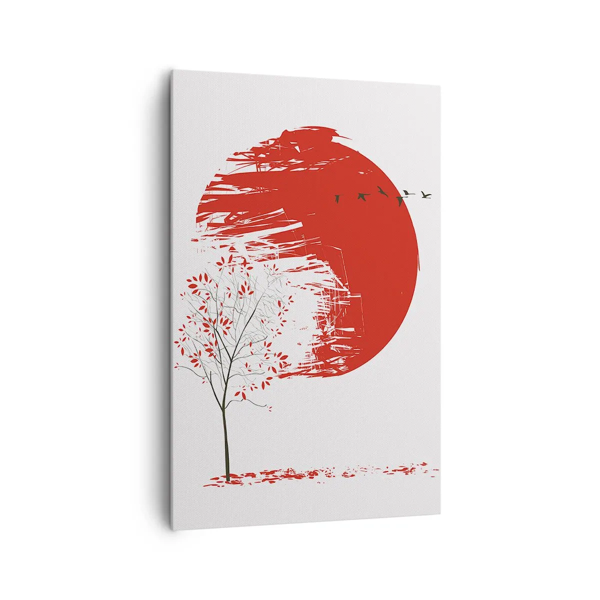 Impression sur toile - Image sur toile - Cercle rouge et arbre de style japonais - 80x120cm - Connaissez-vous ce pays ? - Décoration murale moderne pour le salon et la chambre ARTTOR