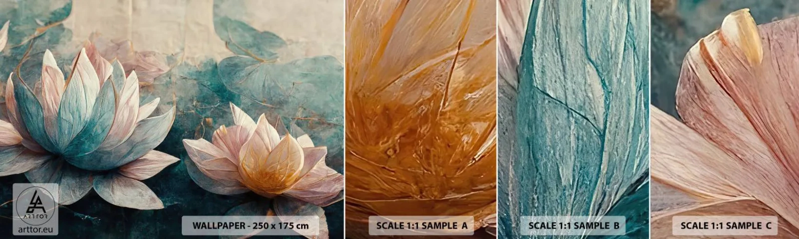 Échantillon De Papier Peint Standard Eco - Les étoiles du lac - Fleurs, Art Déco, Lotus - 100x30 cm