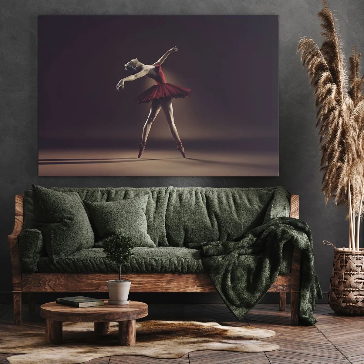 Impression sur toile - Image sur toile - Une danseuse de ballet en robe rouge sur fond de scène - 120x80cm - Une danseuse étoile - Décoration murale moderne pour le salon et la chambre ARTTOR