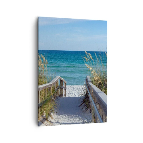 Impression sur toile - Image sur toile - Chemin vers la plage avec vue sur la mer - 50x70cm - Au soleil, sous le vent - Décoration murale moderne pour le salon et la chambre ARTTOR