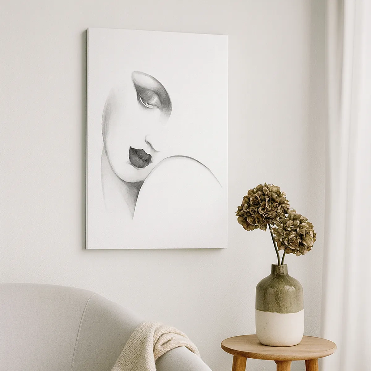 Impression sur toile - Image sur toile - Un portrait subtil d'une femme dans un style monochrome - 50x70cm - Dans le style de Lempicka - Décoration murale moderne pour le salon et la chambre ARTTOR
