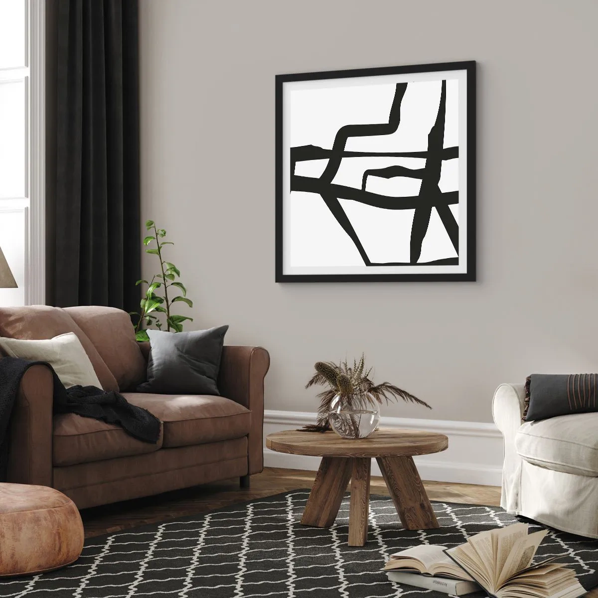 Affiche dans un cadre noir - Poster - Conception noir et blanc - 60x60 cm