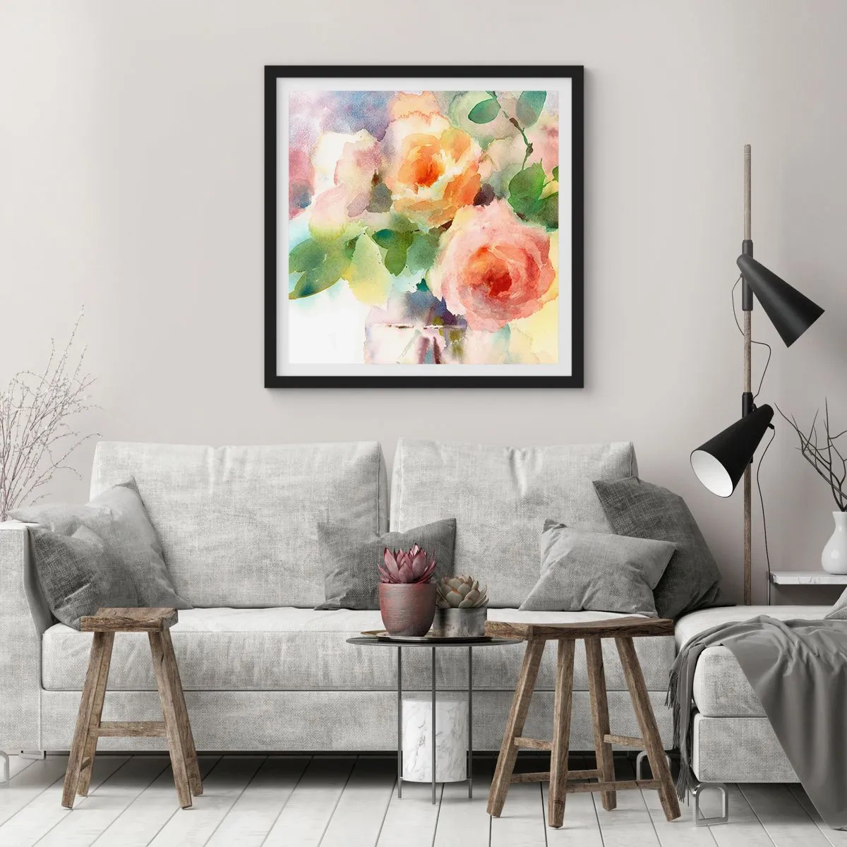 Affiche dans un cadre noir - Poster - Délicat comme l'aquarelle - 40x40 cm