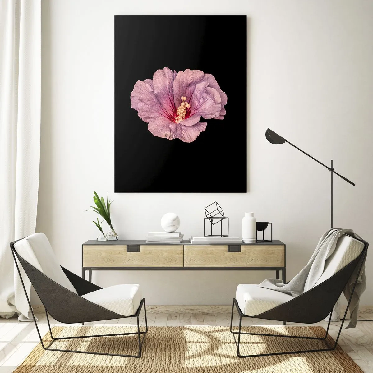 Impression sur verre - Image sur verre - Fleur rose sur fond noir - 80x120cm - Directement au coeur - Décoration murale moderne pour le salon et la chambre ARTTOR