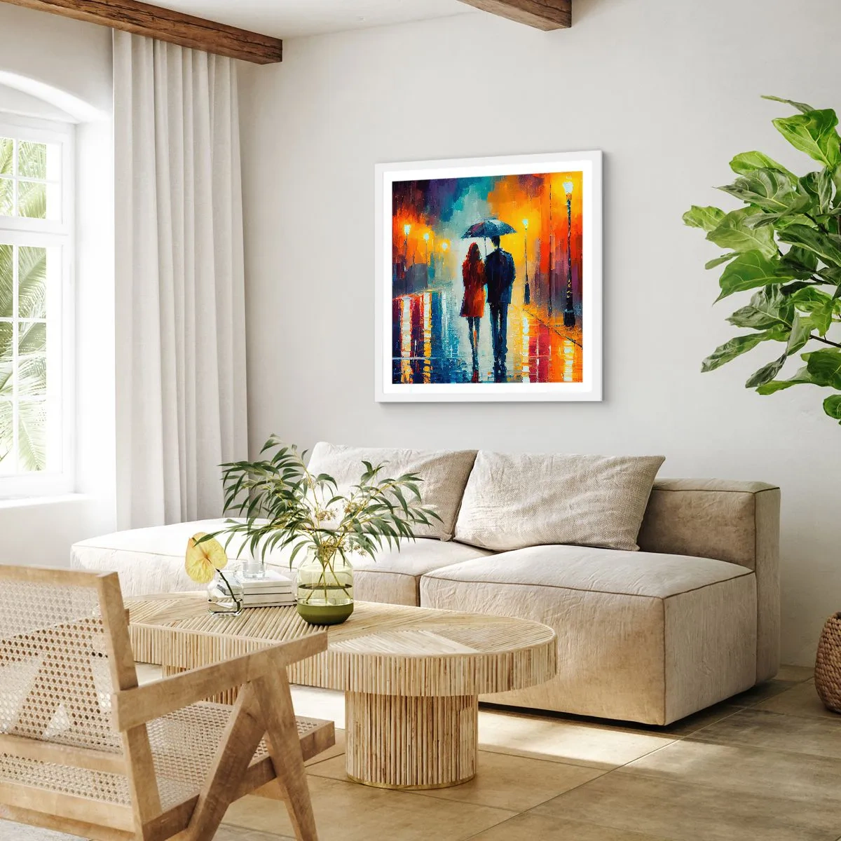 Affiche dans un cadre blanc - Poster - Ensemble – une nuit colorée - 40x40 cm