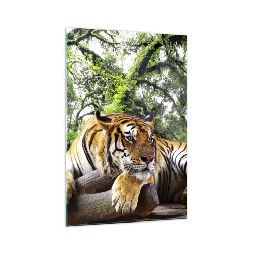 Impression sur verre - Image sur verre - Un tigre se reposant dans une forêt tropicale - 70x100cm - Cordialement - Décoration murale moderne pour le salon et la chambre ARTTOR