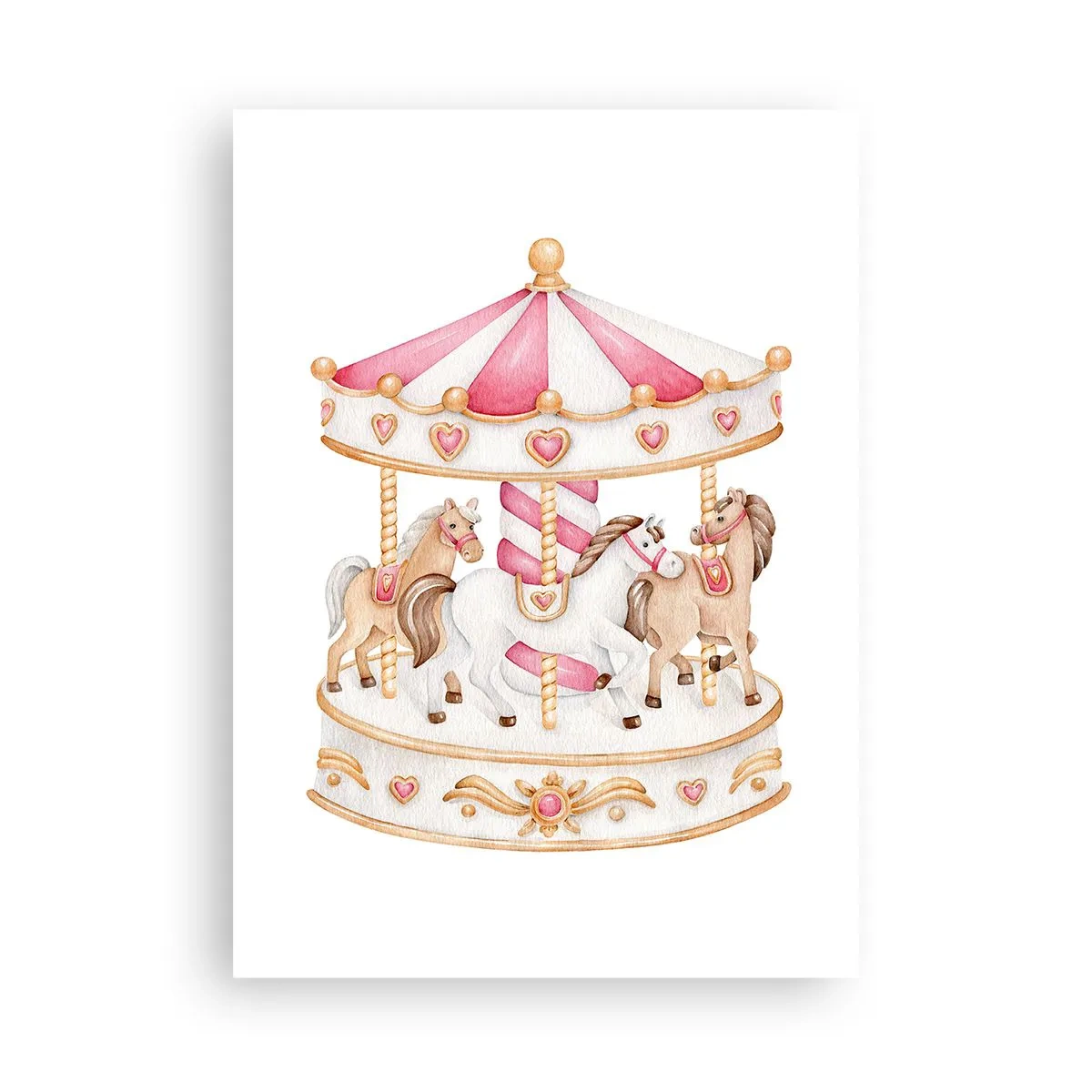 Affiche - Poster - Carrousel aquarelle dans des tons pastel de rose - 50x70cm - Le doux monde de l'enfance - Décoration murale moderne pour le salon et la chambre ARTTOR
