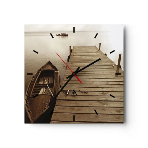 Horloge murale - Pendule murale - Jetée en bois et bateau sur un lac calme - 30x30cm - Le grand silence - Décoration murale moderne pour le salon et la chambre ARTTOR
