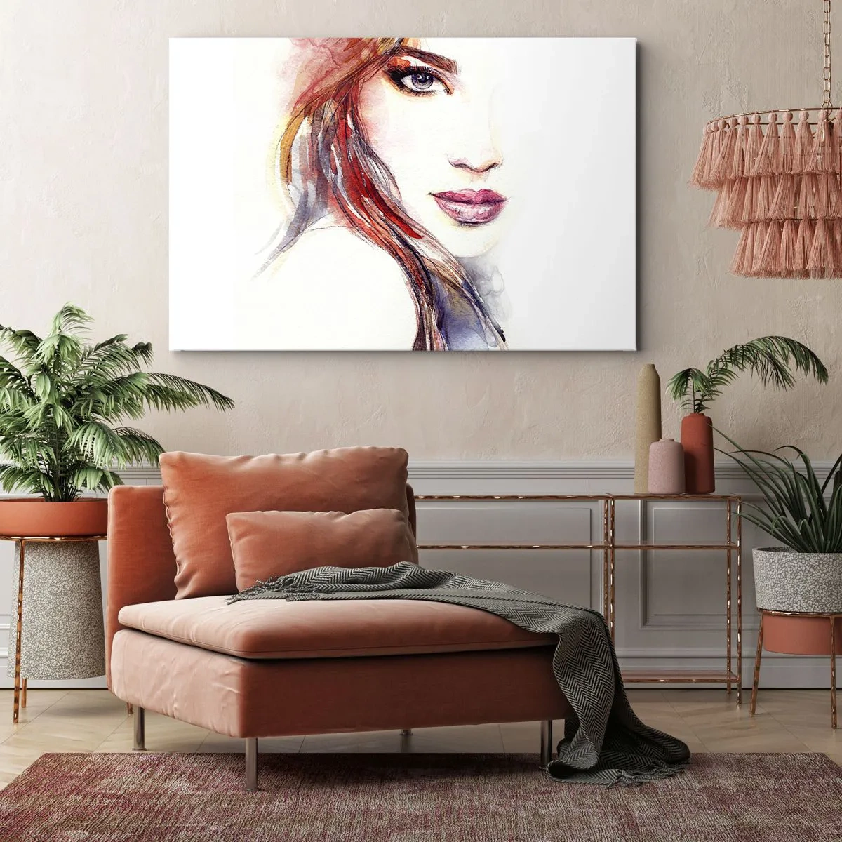 Impression sur toile - Image sur toile - Une aquarelle subtile du visage d'une femme au regard expressif. - 100x70cm - Vademecum - suivez-moi - Décoration murale moderne pour le salon et la chambre ARTTOR