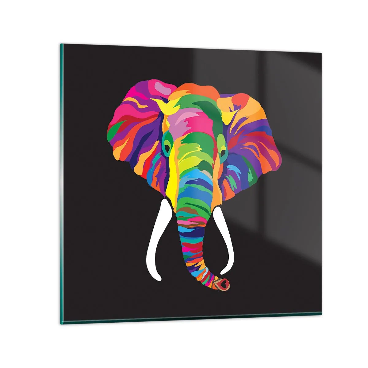 Impression sur verre - Image sur verre - L'éléphant qui aimait se baigner dans un arc-en-ciel - 30x30 cm
