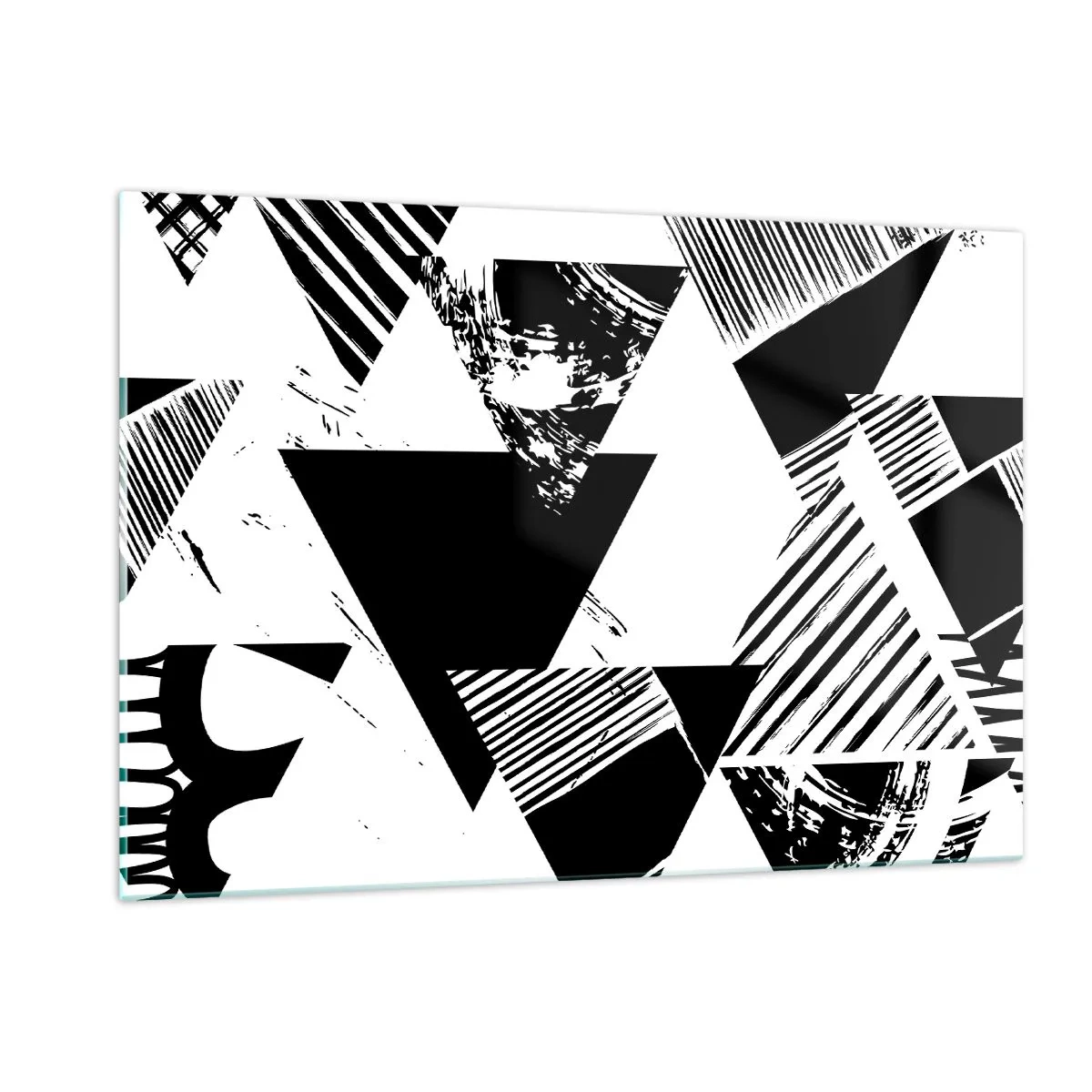 Impression sur verre - Image sur verre - Motifs géométriques noirs et blancs avec des motifs triangulaires - 120x80cm - Pluie de triangles - Décoration murale moderne pour le salon et la chambre ARTTOR