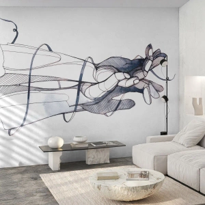 Papier Peint Photo Premium Sand - Dessin artistique d'une main avec une fleur dans un style abstrait - 100x70cm - Étude du touché - Décoration murale moderne pour le salon et la chambre ARTTOR