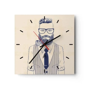 Horloge murale - Pendule murale - Homme stylisé avec une barbe, une pipe et des lunettes - 30x30cm - Gai, masculin et à la mode - Décoration murale moderne pour le salon et la chambre ARTTOR