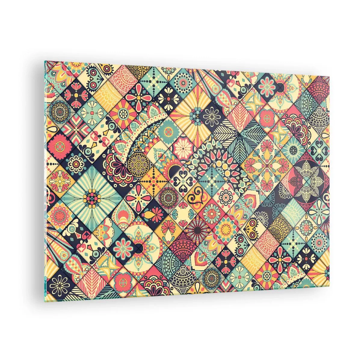 Impression sur verre - Image sur verre - Un motif coloré inspiré des carreaux marocains aux motifs géométriques - 70x50cm - Ambiance marocaine - Décoration murale moderne pour le salon et la chambre ARTTOR