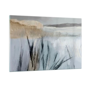 Impression sur verre - Image sur verre - Paysage d'hiver avec des herbes sur fond de champs enneigés - 120x80cm - Champs d'hiver - Décoration murale moderne pour le salon et la chambre ARTTOR