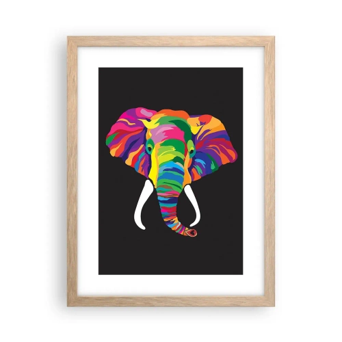 Affiche dans un chêne clair - Poster - L'éléphant qui aimait se baigner dans un arc-en-ciel - 30x40 cm