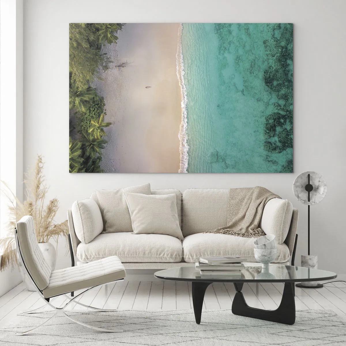 Impression sur verre - Image sur verre - Vue aérienne d'une plage tropicale et d'une mer turquoise - 70x50cm - Plage paradisiaque - Décoration murale moderne pour le salon et la chambre ARTTOR