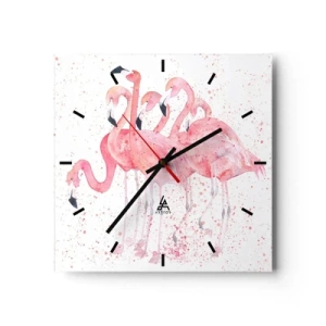 Horloge murale - Pendule murale - Flamants roses dans un style aquarelle artistique - 30x30cm - Ensemble rose - Décoration murale moderne pour le salon et la chambre ARTTOR