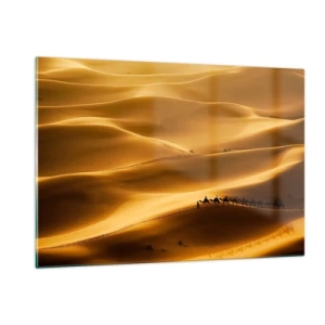Impression sur verre - Image sur verre - Une caravane dans le désert au soleil - 120x80cm - Caravane sur les vagues du désert - Décoration murale moderne pour le salon et la chambre ARTTOR