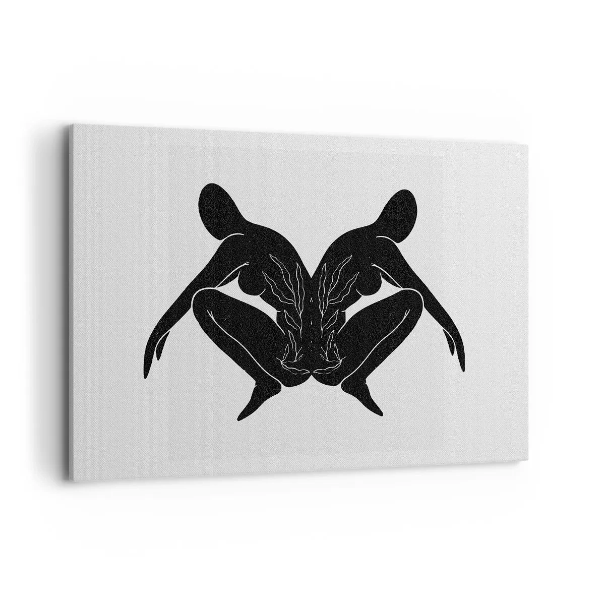 Impression sur toile - Image sur toile - Silhouettes noires en position symétrique sur fond blanc - 120x80cm - Une âme commune - Décoration murale moderne pour le salon et la chambre ARTTOR