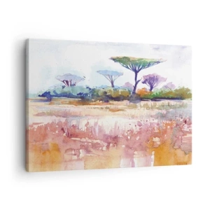 Impression sur toile - Image sur toile - Un paysage de savane pittoresque aux couleurs aquarelles - 70x50cm - Couleurs de savane - Décoration murale moderne pour le salon et la chambre ARTTOR