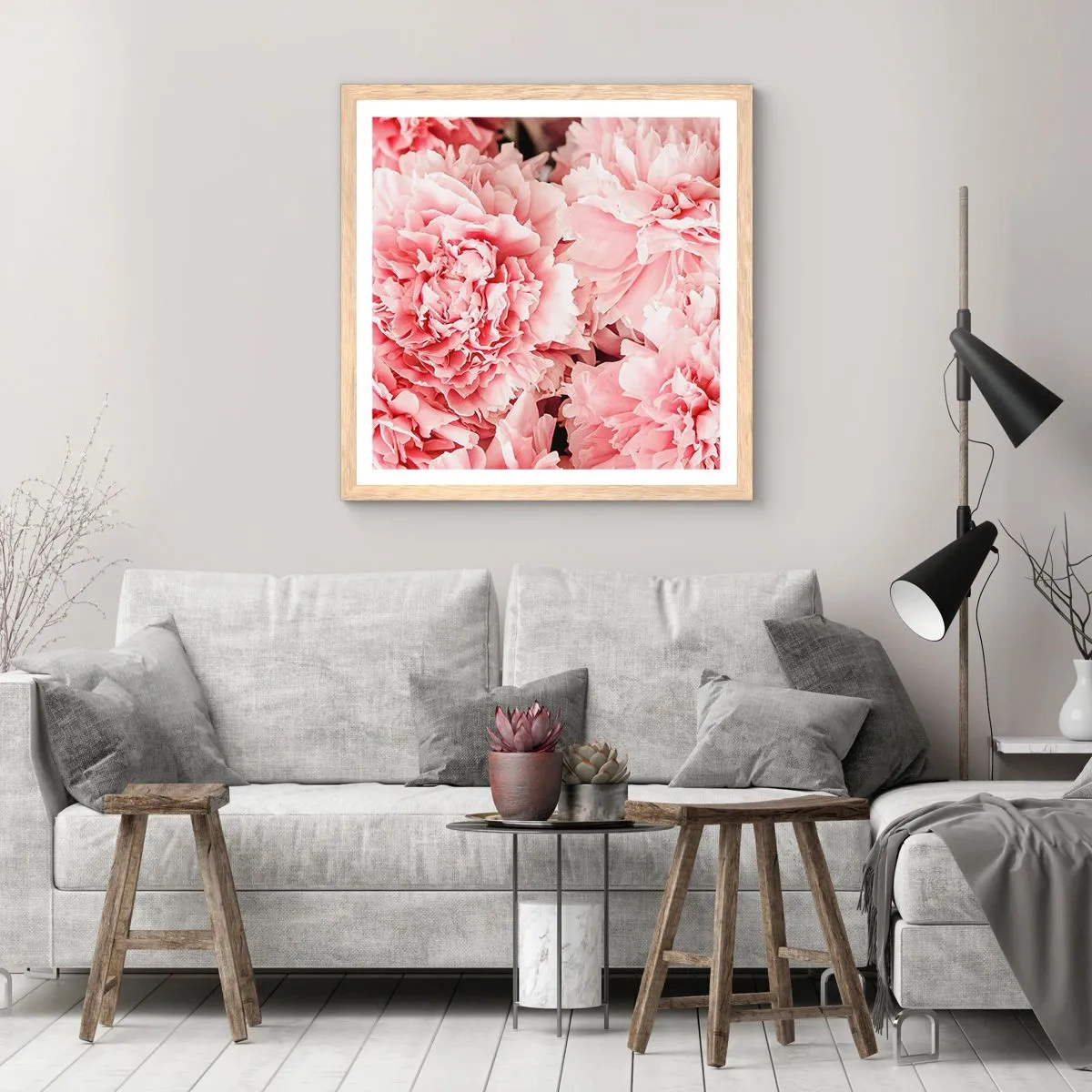 Affiche dans un chêne clair - Poster - Rêve rose - 50x50 cm