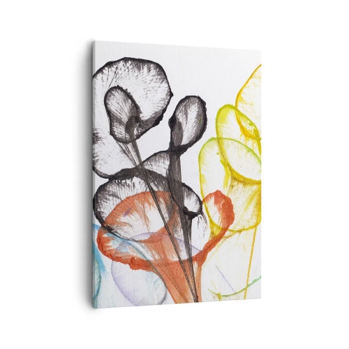 Impression sur toile - Image sur toile - Fleurs transparentes colorées sur fond blanc - 50x70cm - Fleurs avec une âme - Décoration murale moderne pour le salon et la chambre ARTTOR