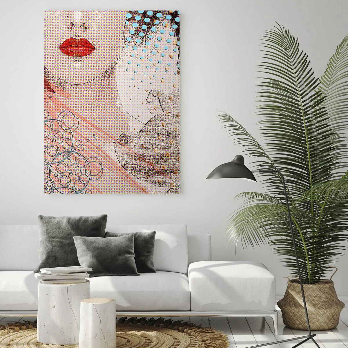 Impression sur verre - Image sur verre - Œuvre d'art abstraite avec un motif de bouche et d'orchidée - 70x100cm - Héroïne de bande dessinée - Décoration murale moderne pour le salon et la chambre ARTTOR