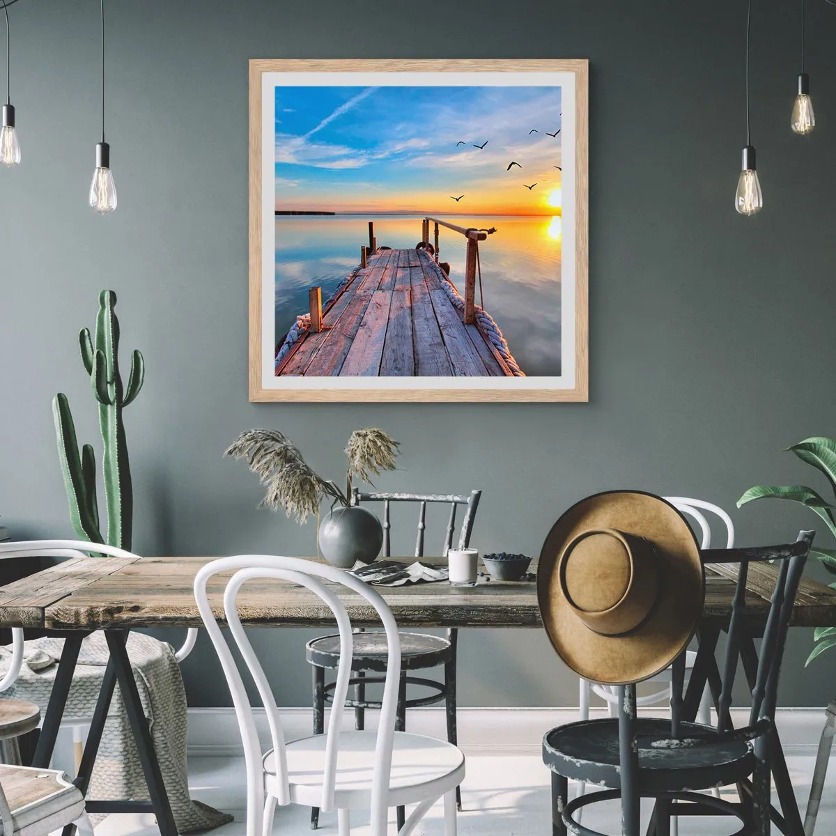 Affiche dans un chêne clair - Poster - Marcher droit vers le soleil - 60x60 cm