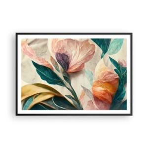 Affiche dans un cadre noir - Poster - Fleurs colorées de style tropical sur fond clair - 100x70cm - Fleurs des îles du sud - Décoration murale moderne pour le salon et la chambre ARTTOR