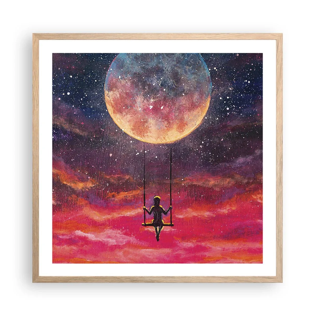 Affiche dans un chêne clair - Poster - Se balancer dans les nuages - 60x60 cm