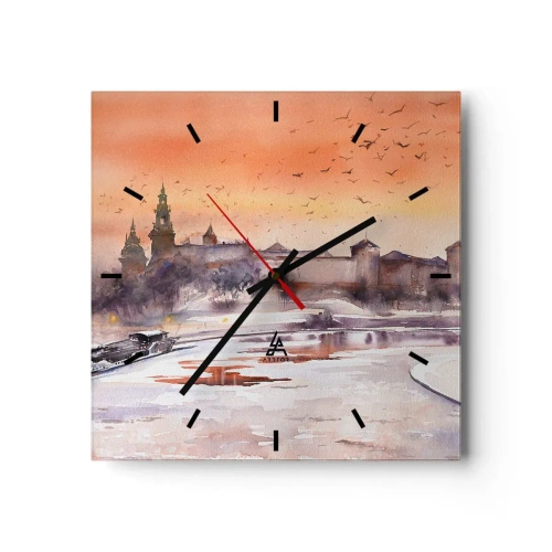 Horloge murale - Pendule murale - Coucher de soleil sur le château dans un paysage hivernal - 30x30cm - Coucher de soleil royal - Décoration murale moderne pour le salon et la chambre ARTTOR