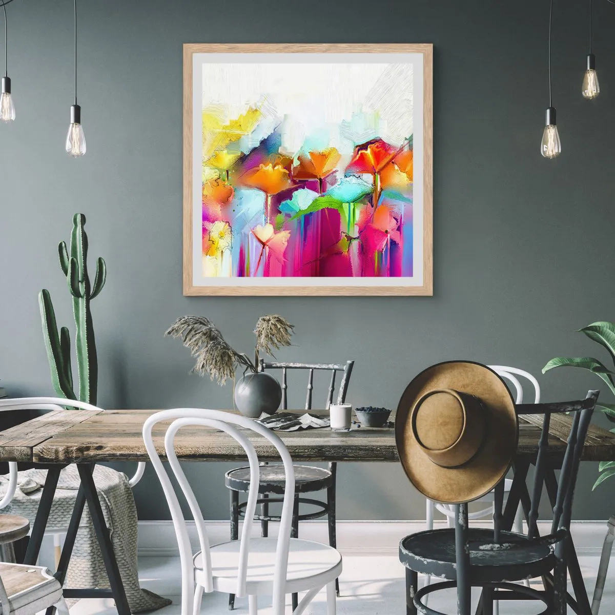 Affiche dans un chêne clair - Poster - L'arc-en-ciel s'est épanoui - 50x50 cm