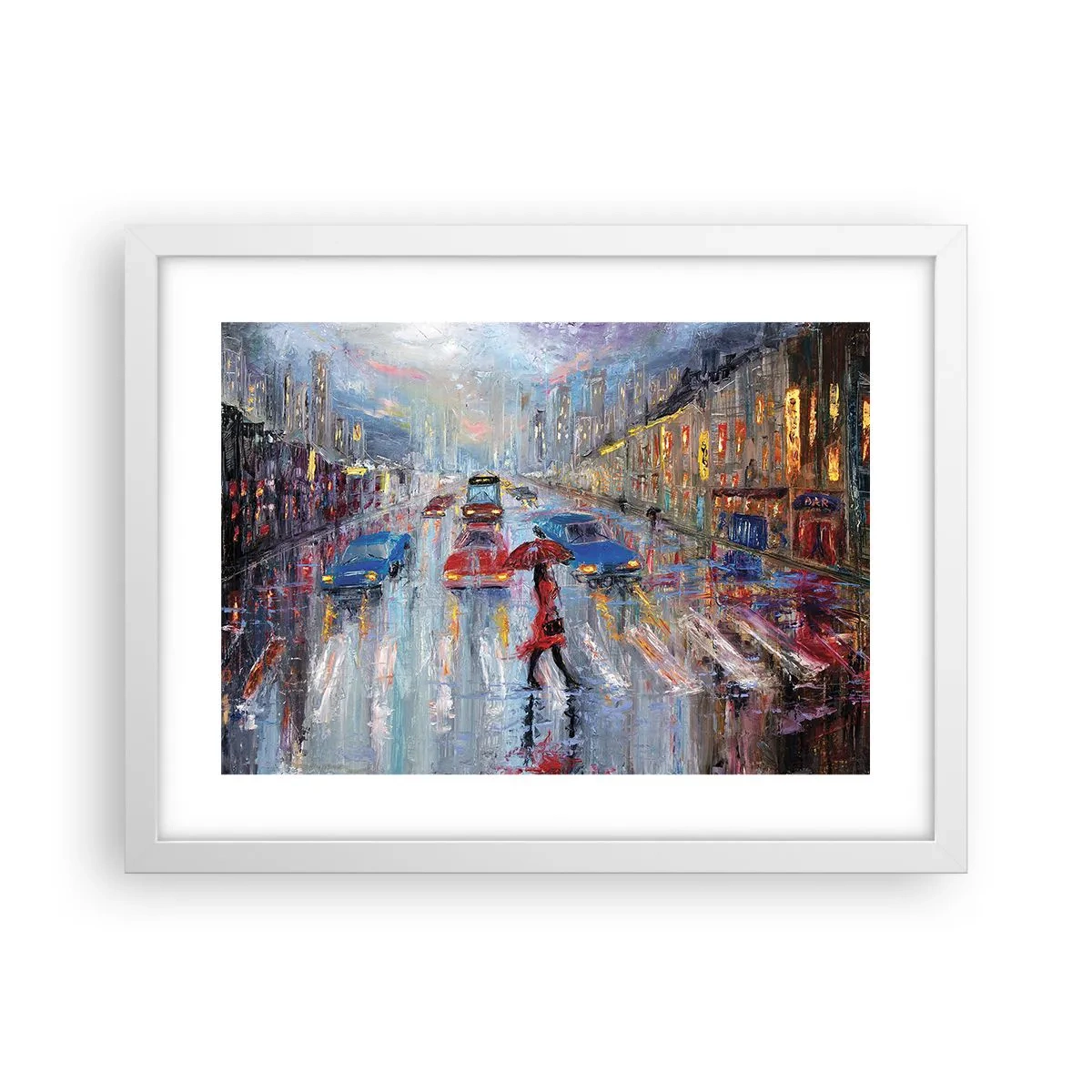 Affiche dans un cadre blanc - Poster - Après-midi pluvieux en ville - 40x30 cm