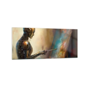 Impression sur verre - Image sur verre - Un robot peignant sur une toile dans un style artistique - 120x50cm - L'art du futur - Décoration murale moderne pour le salon et la chambre ARTTOR