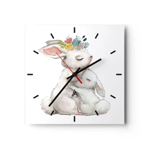 Horloge murale - Pendule murale - Des lapins mignons aux couleurs pastel - 30x30cm - Maman irremplaçable - Décoration murale moderne pour le salon et la chambre ARTTOR